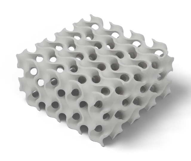 Render of a gyroid block in Tough nylon · PA11